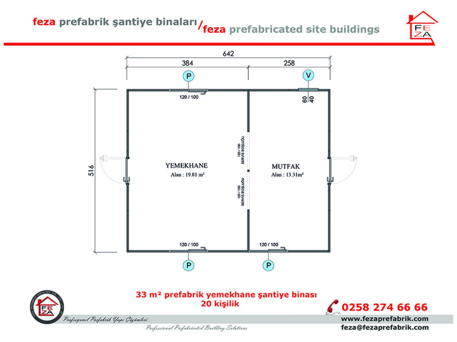 33 m2 Prefabricated Dining Hall for 20 People