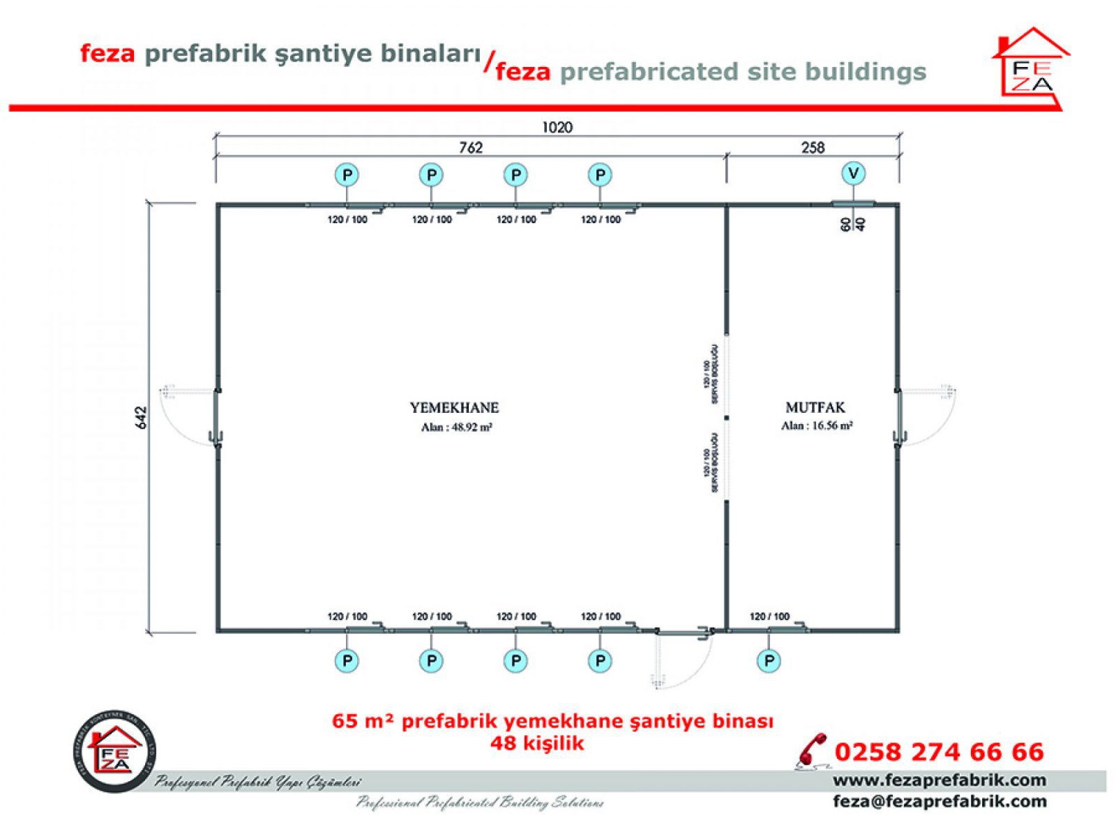 65 m2 Prefabricated Dining Hall for 48 People