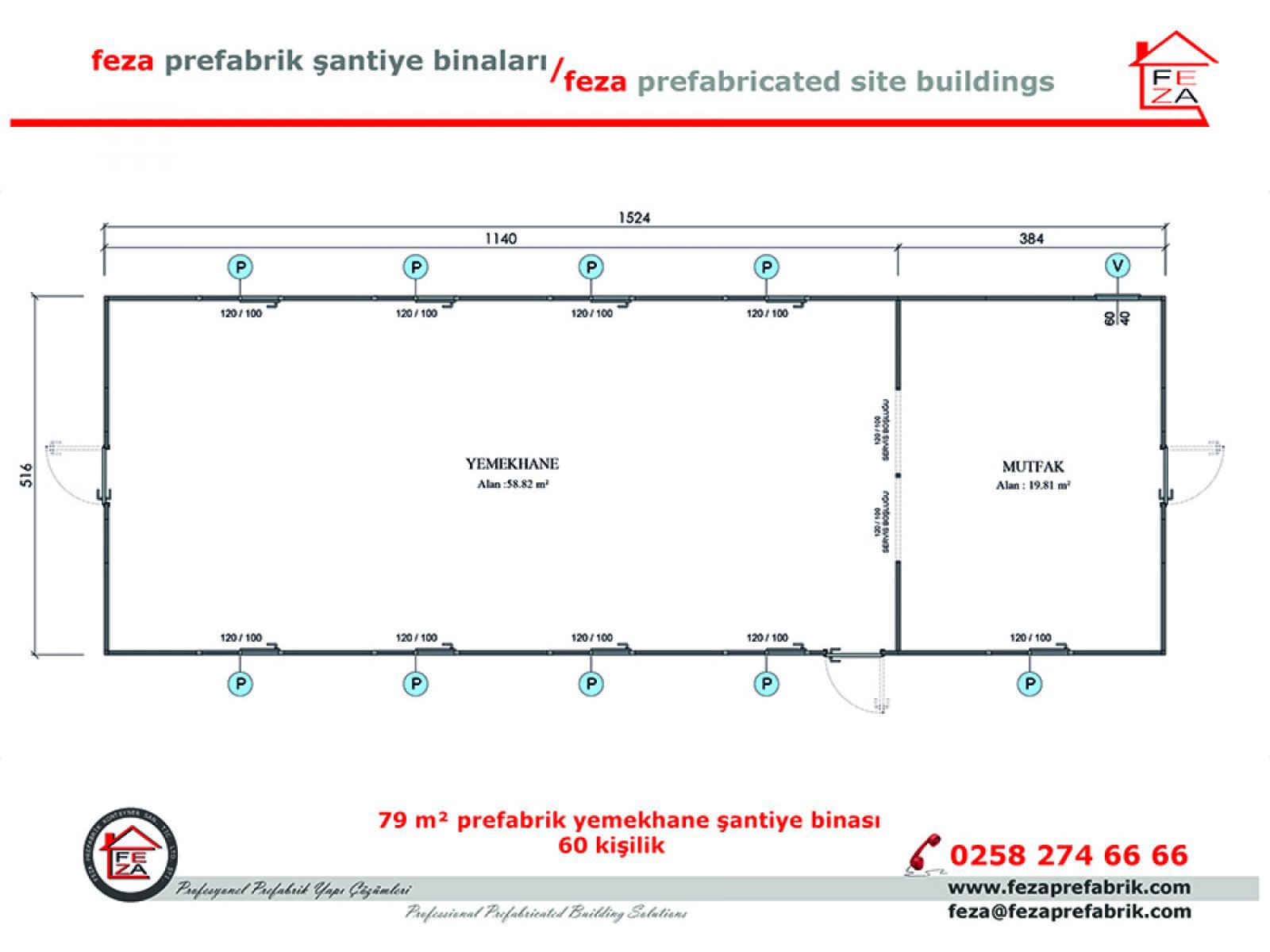  79m2 Prefabricated Dining Hall for 60 People