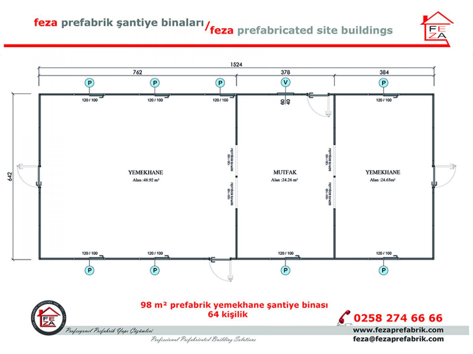 98 m2 Prefabricated Dining Hall for 64 People