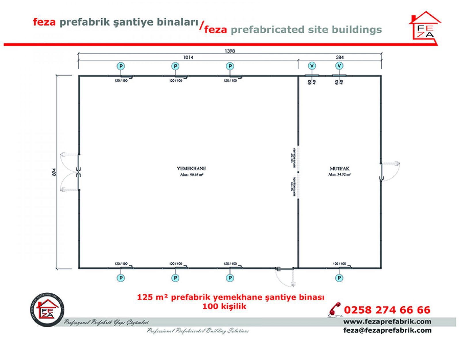 125 m2 100 Kişilik Prefabrik Yemekhane