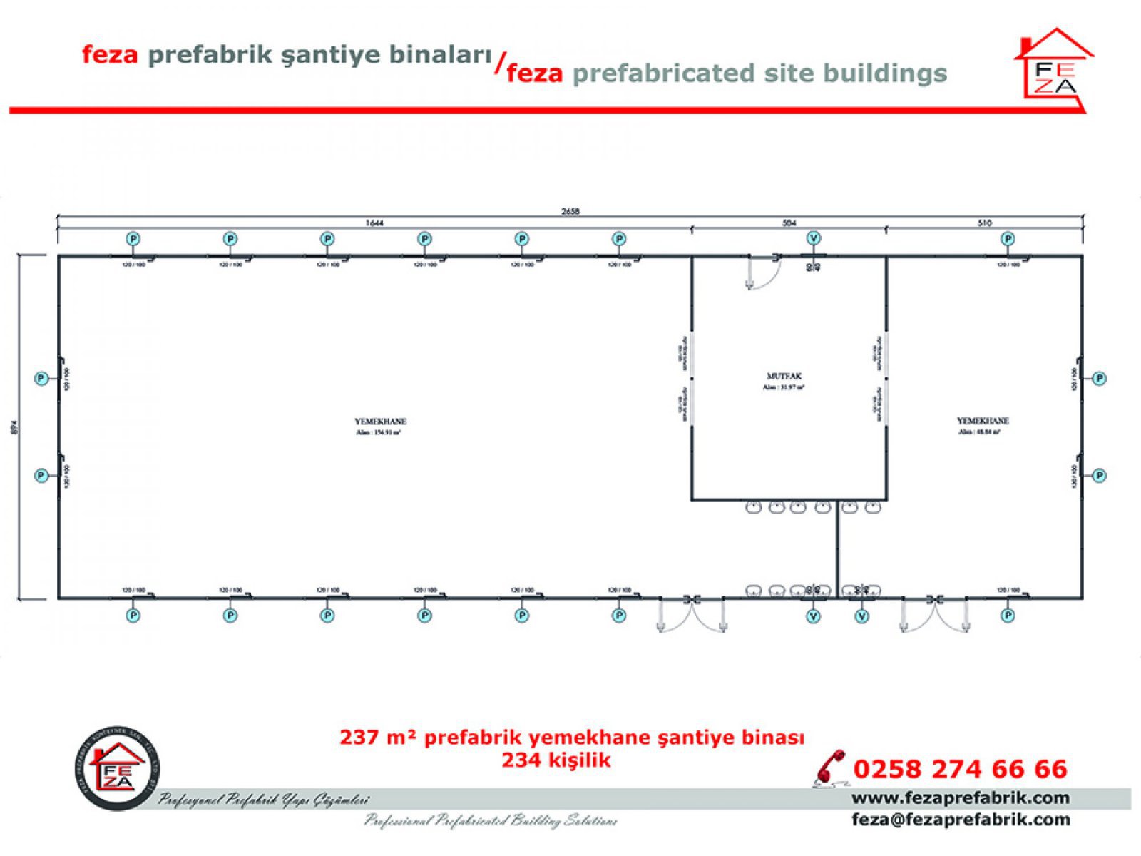 237 m2 234 Kişilik Prefabrik Yemekhane